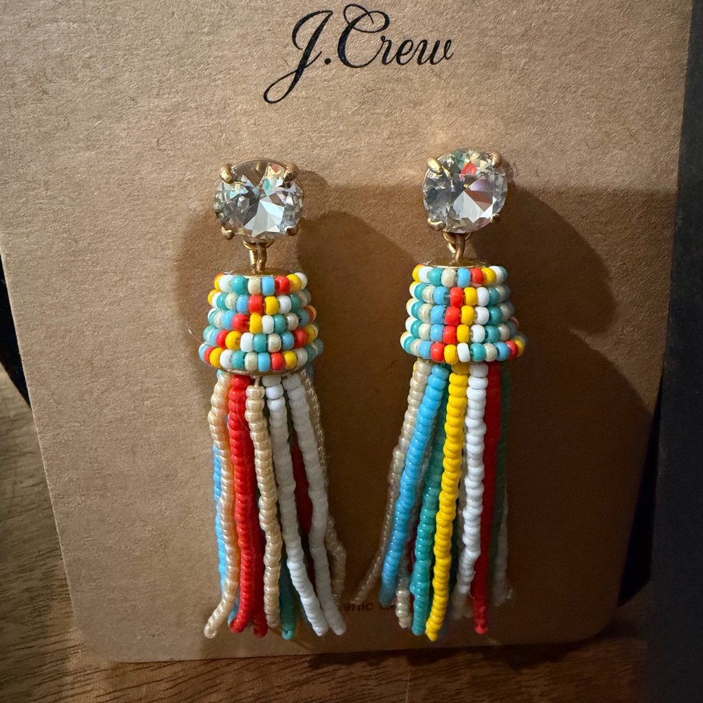 JCrew Rhinestone Beaded Colorful Drop Earrings Brand New 65